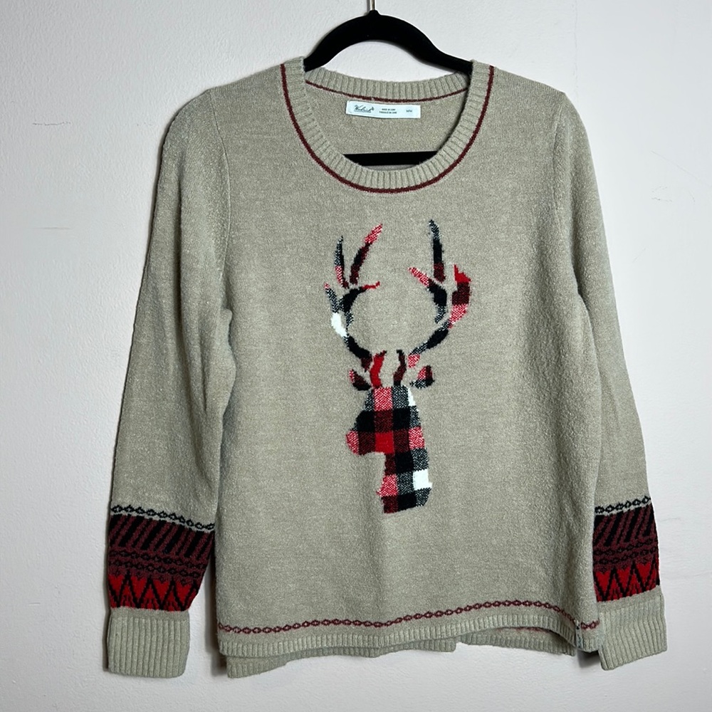 Woolrich Women’s Crew Scoop neck tan reindeer sweater size M
